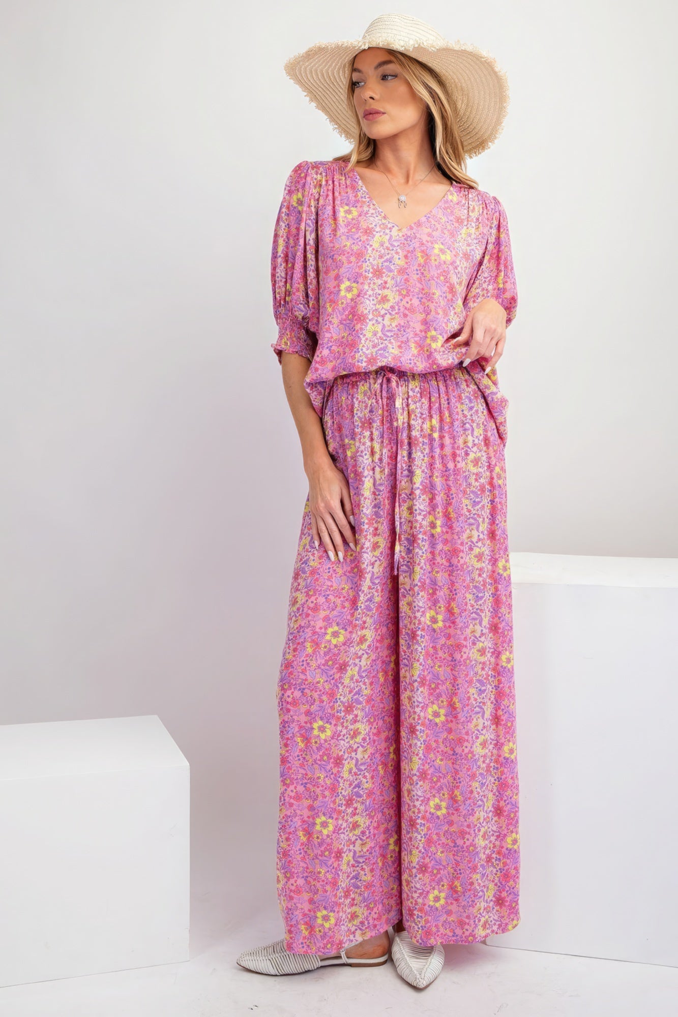 - Floral Print Gauze Palazzo Pants - womens palazzo pants at TFC&H Co.