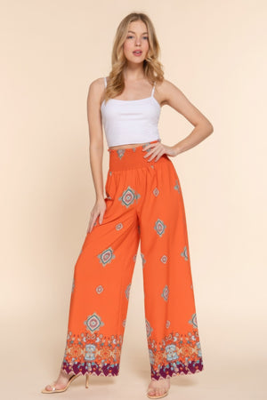 - Wide Leg Border Print Woven Pants - womens pants at TFC&H Co.