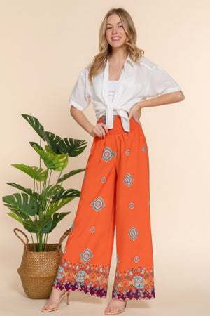 - Wide Leg Border Print Woven Pants - womens pants at TFC&H Co.