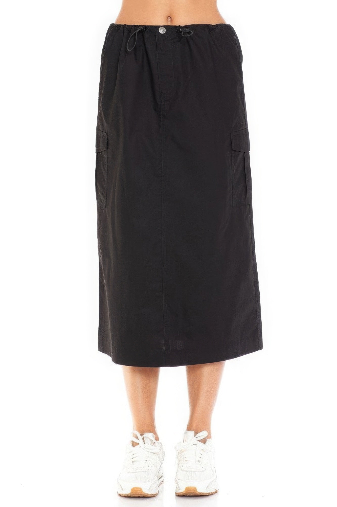 Black - Cargo Drawstring Midi Skirt - womens skirt at TFC&H Co.