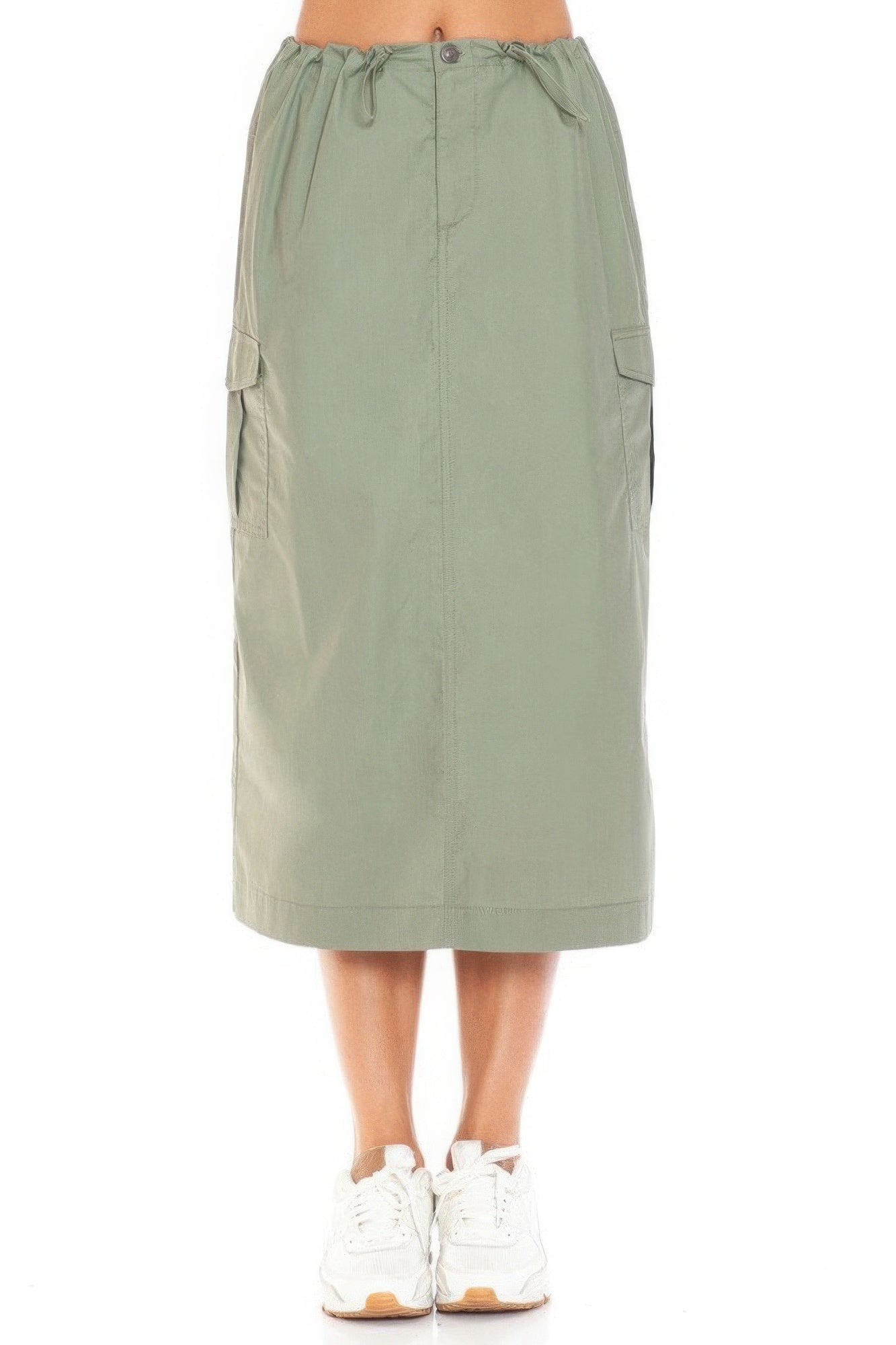 Military Green - Cargo Drawstring Midi Skirt - womens skirt at TFC&H Co.