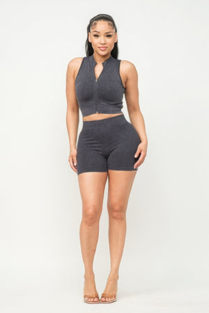 - Washed Seamless Zipper Top And Shorts Set - womens short set at TFC&H Co.