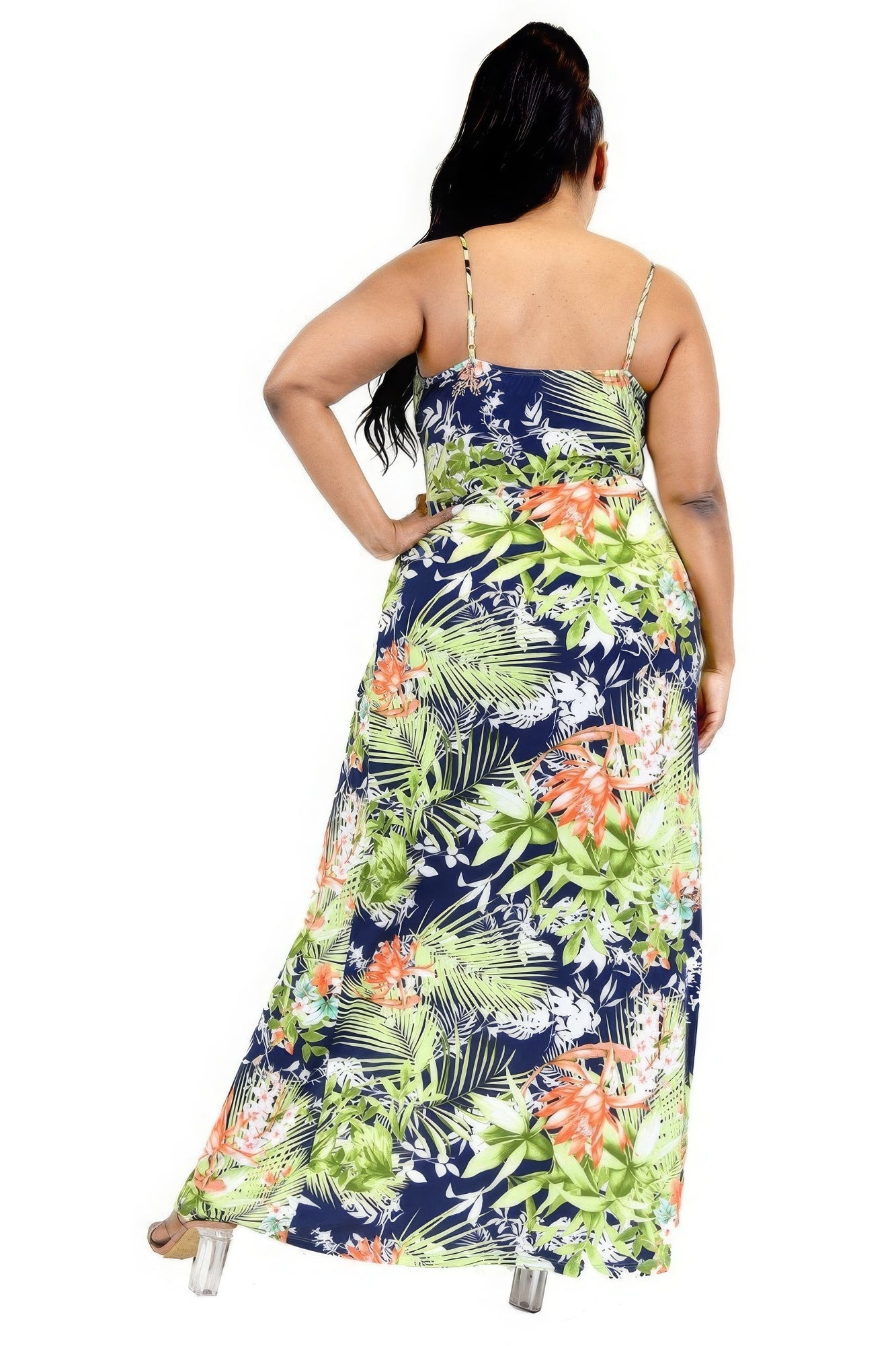 - Voluptuous (+) Plus Tropical Leaf Print Surplice Plus Size Maxi Dress - womens dress at TFC&H Co.