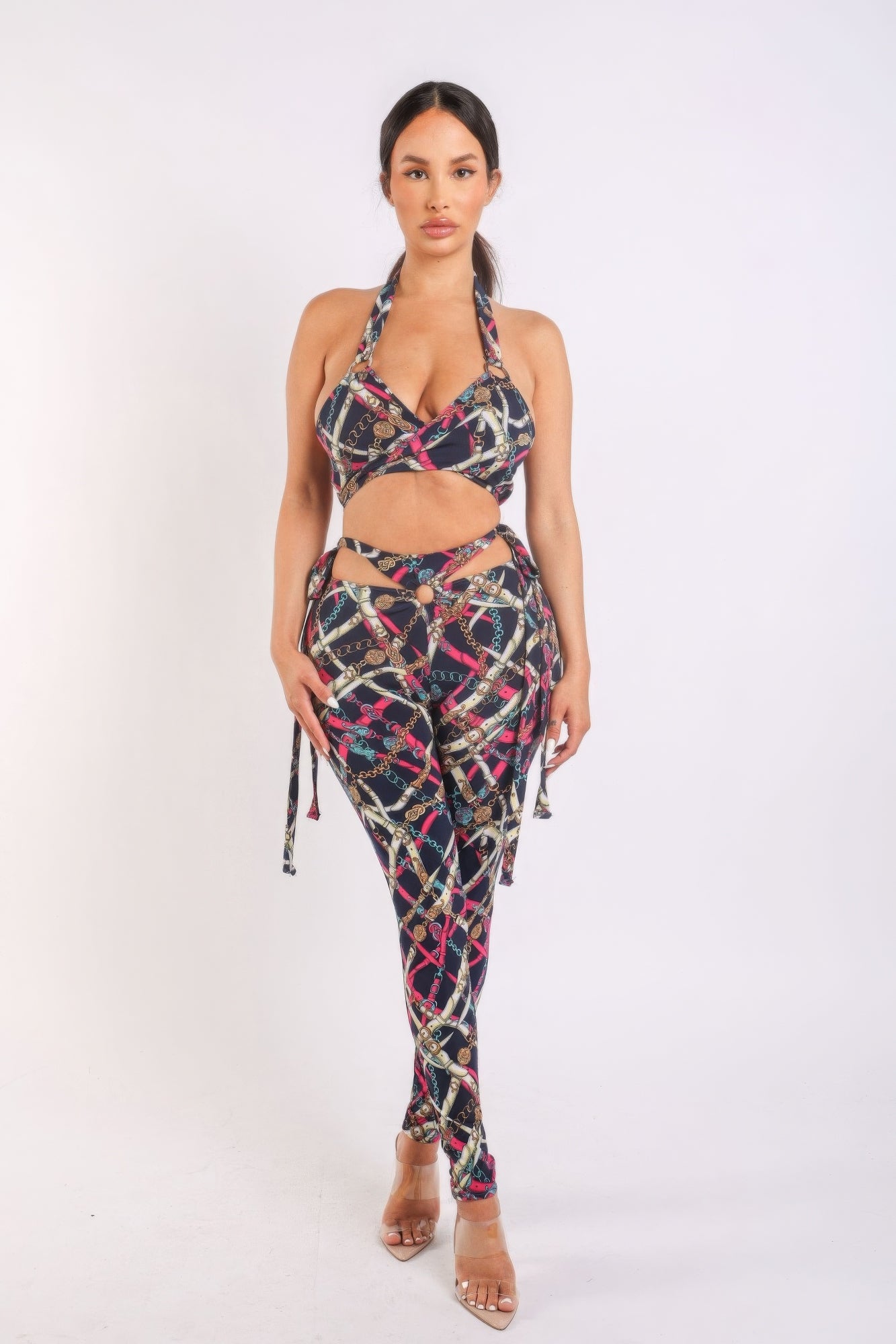 Navy - Printed Tie Detailed Jumpsuit - womens jumpsuit at TFC&H Co.