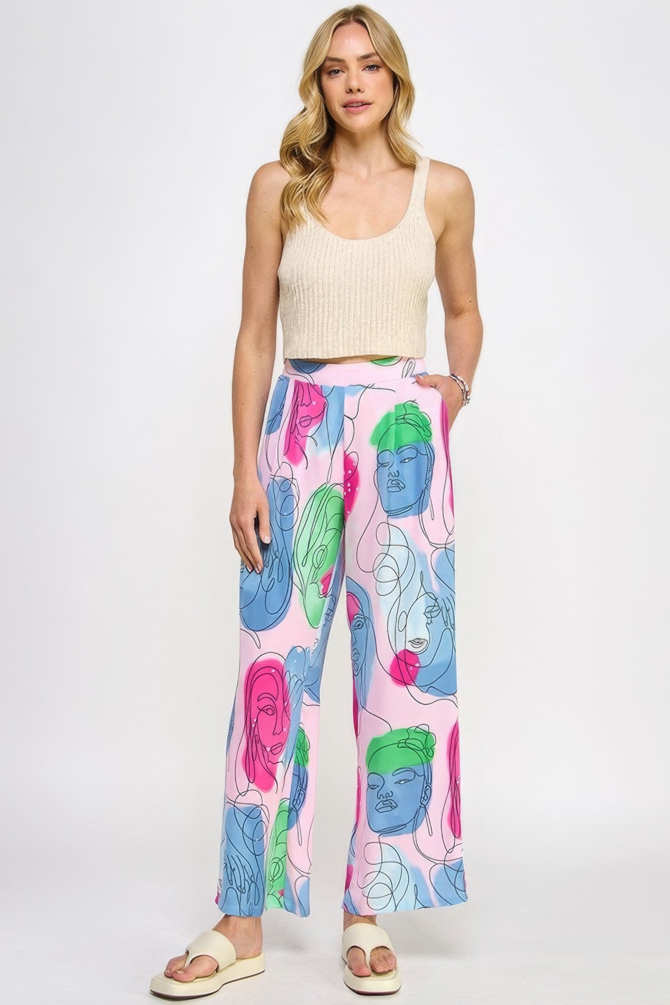 - Printed Wide Leg Pant With Elastic Back - womens pants at TFC&H Co.