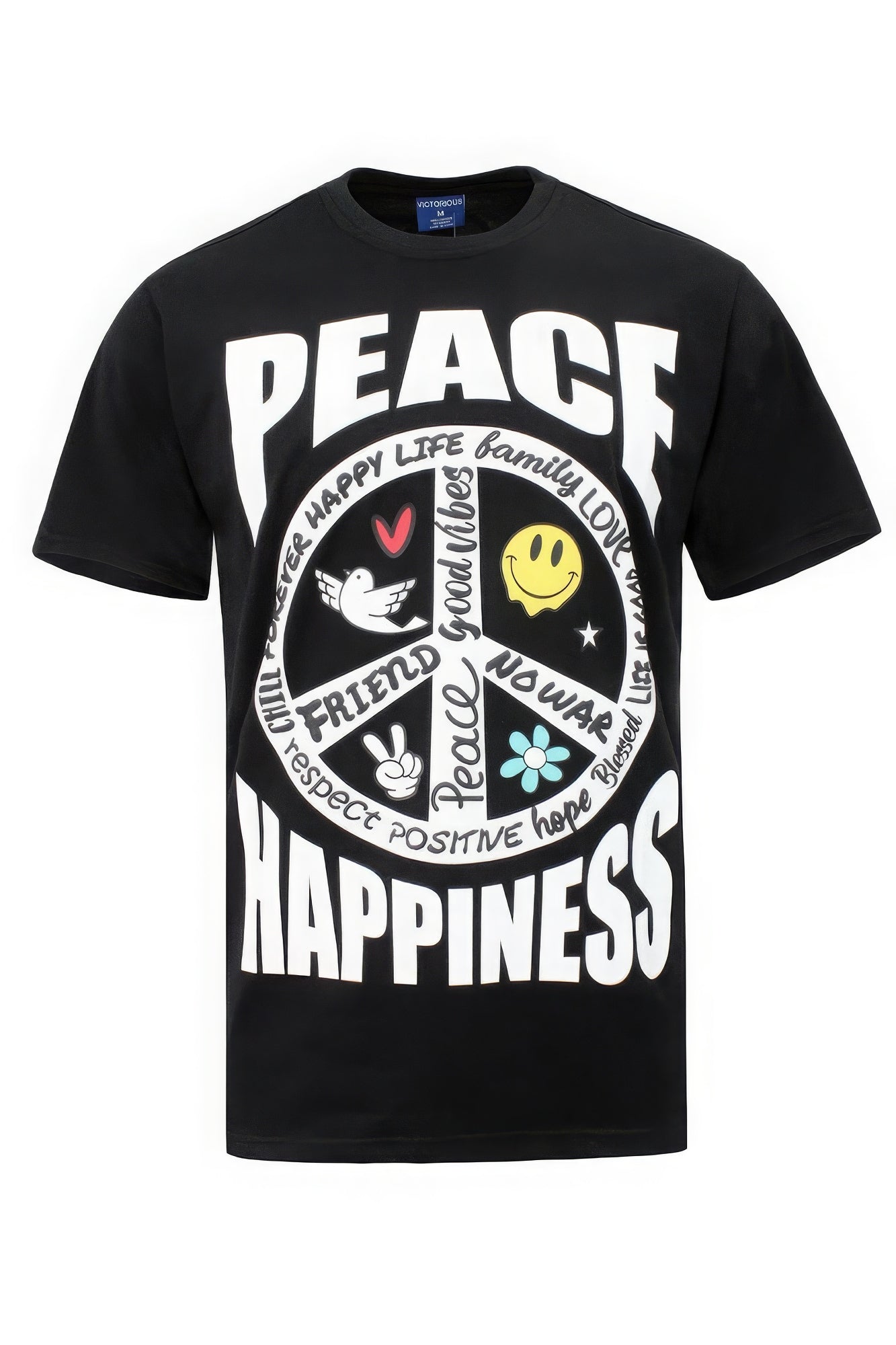 Black - Peace Happiness Graphic T-shirts - Unisex T-Shirt at TFC&H Co.