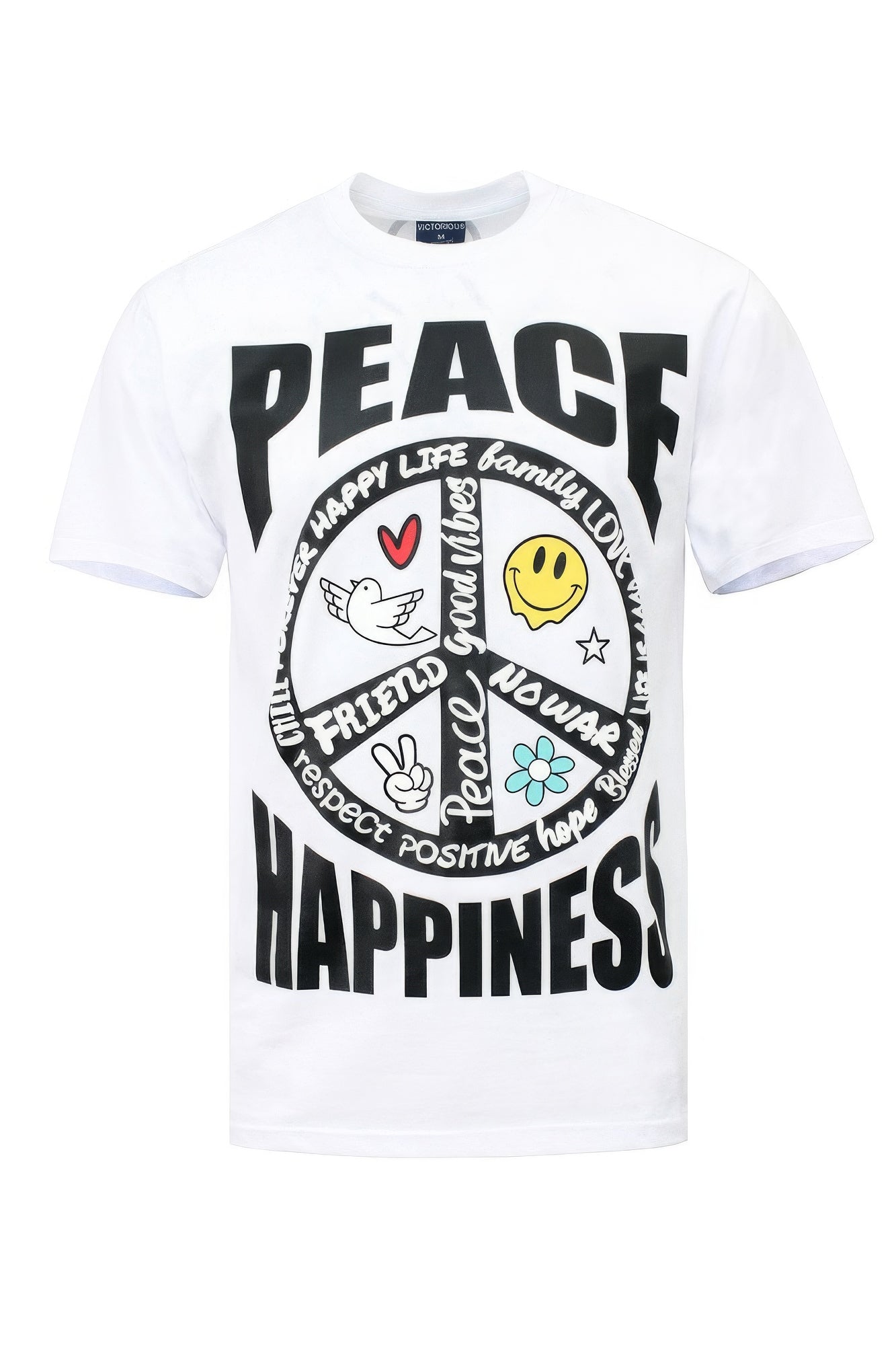 White - Peace Happiness Graphic T-shirts - Unisex T-Shirt at TFC&H Co.