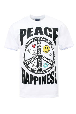 White - Peace Happiness Graphic T-shirts - Unisex T-Shirt at TFC&H Co.
