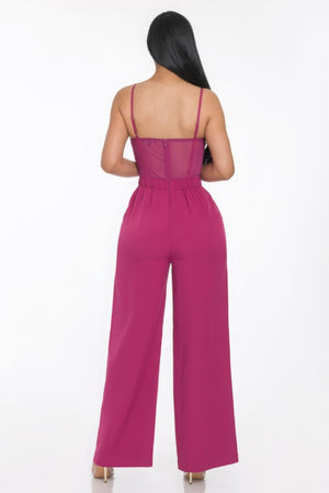 - Mesh Insert Cup Wide Leg Women's Jumpsuit - womens jumpsuit at TFC&H Co.