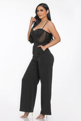 Black - Mesh Insert Cup Wide Leg Women's Jumpsuit - womens jumpsuit at TFC&H Co.