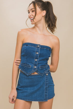 - Denim Strapless Button-up Women's Crop Top - womens denim crop top at TFC&H Co.