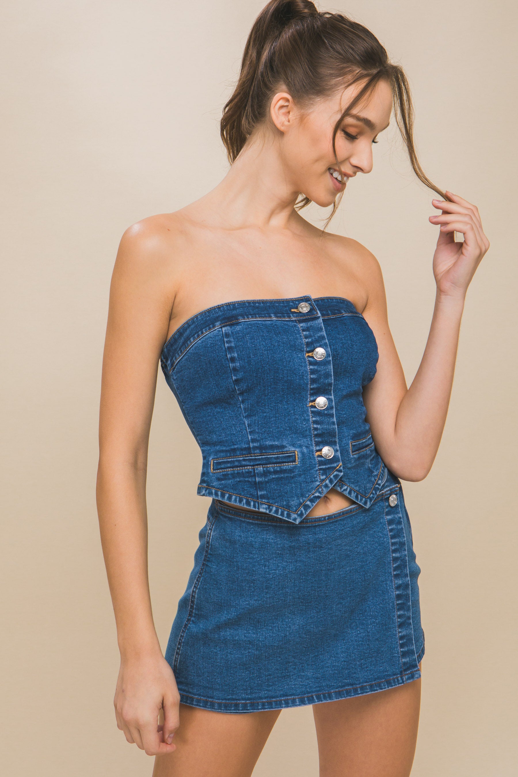 - Denim Strapless Button-up Women's Crop Top - womens denim crop top at TFC&H Co.