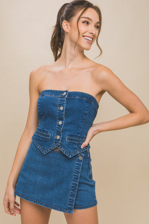 - Denim Strapless Button-up Women's Crop Top - womens denim crop top at TFC&H Co.