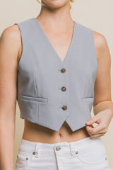 Greystone - Women's Cropped Blazer Vest With Button-Up - womens vest at TFC&H Co.