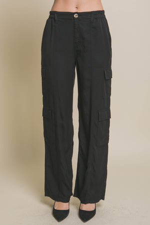 Black - Full-length Women's Tencel Pants With Cargo Pockets - womens pants at TFC&H Co.