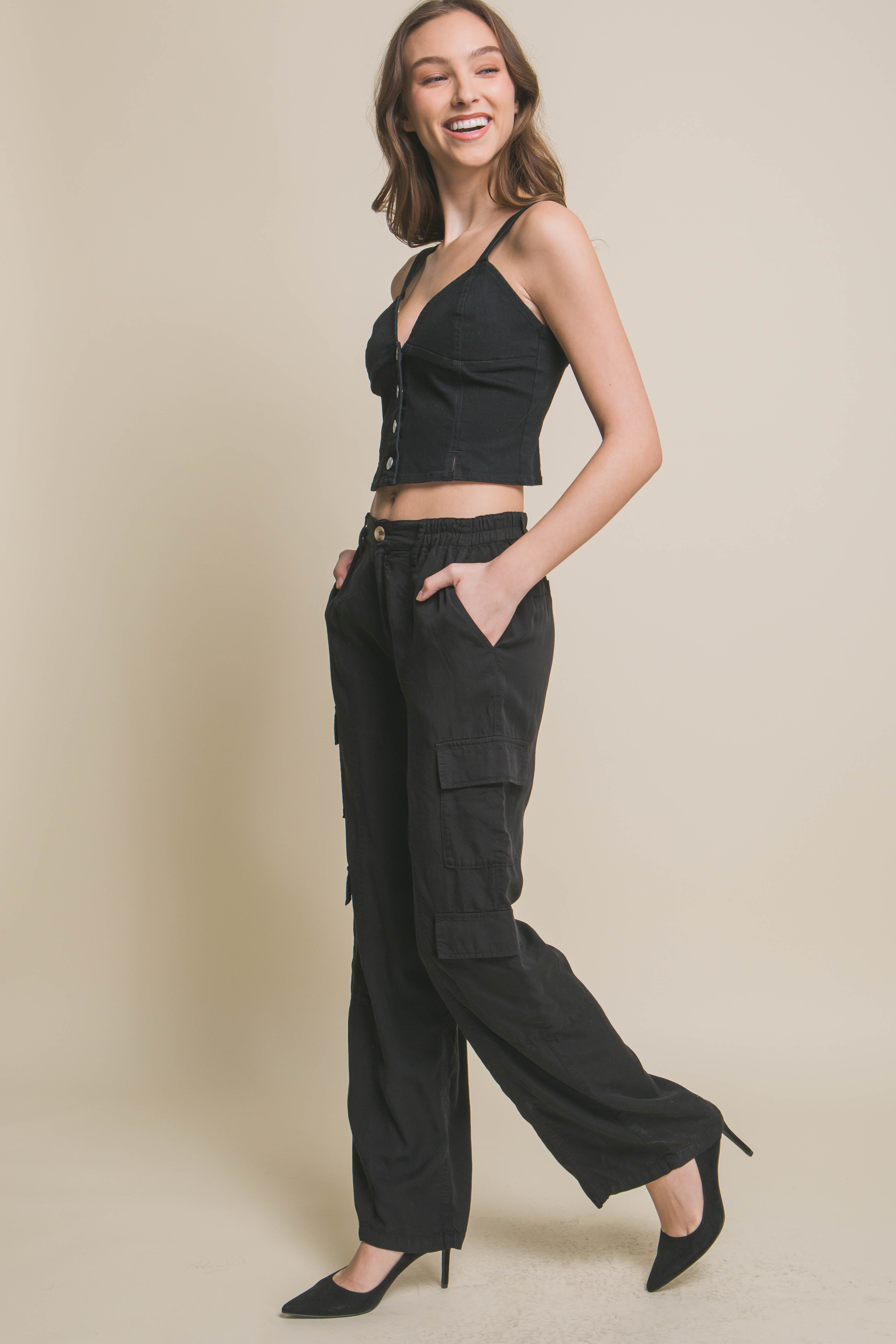 - Full-length Women's Tencel Pants With Cargo Pockets - womens pants at TFC&H Co.