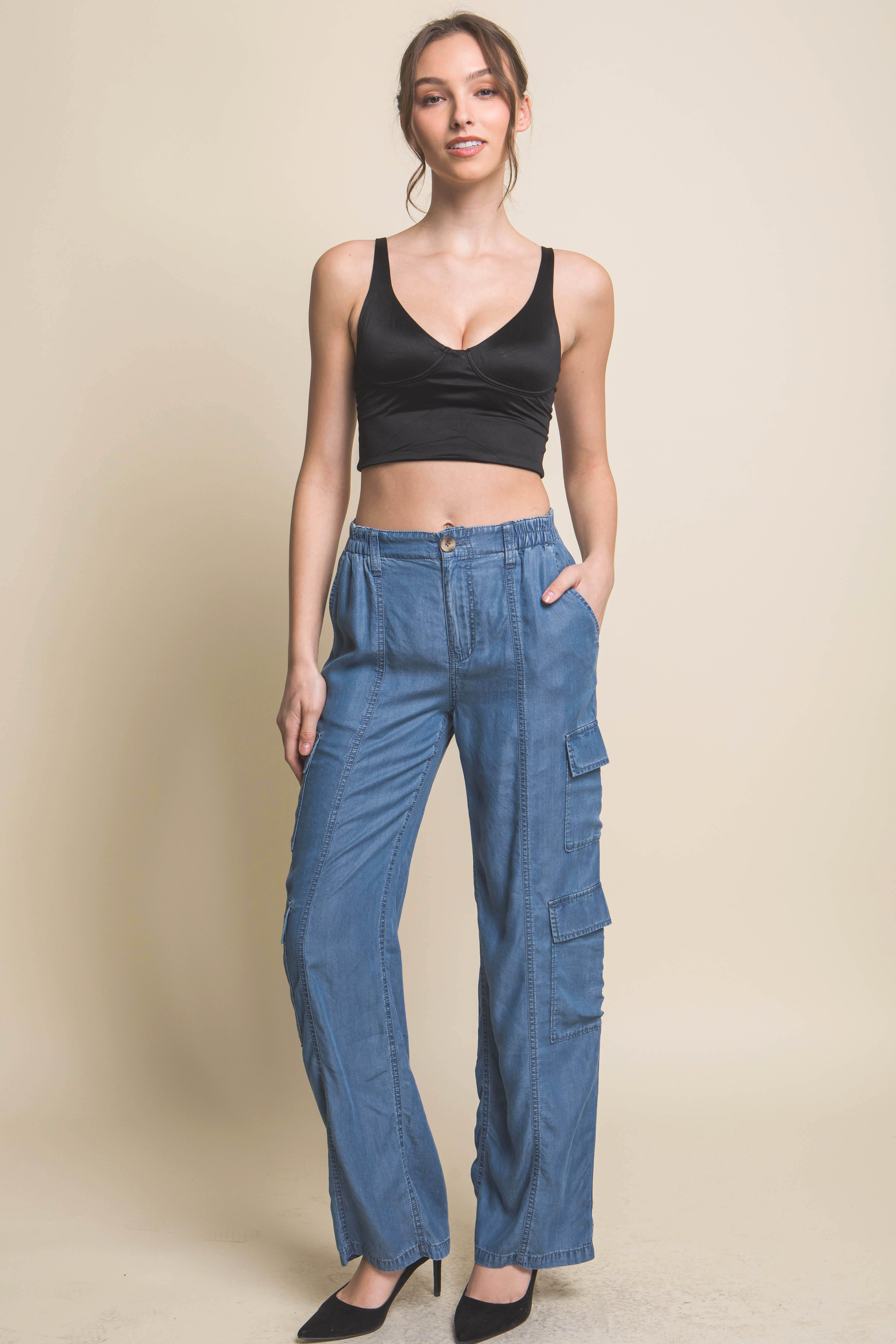 - Full-length Women's Tencel Pants With Cargo Pockets - womens pants at TFC&H Co.