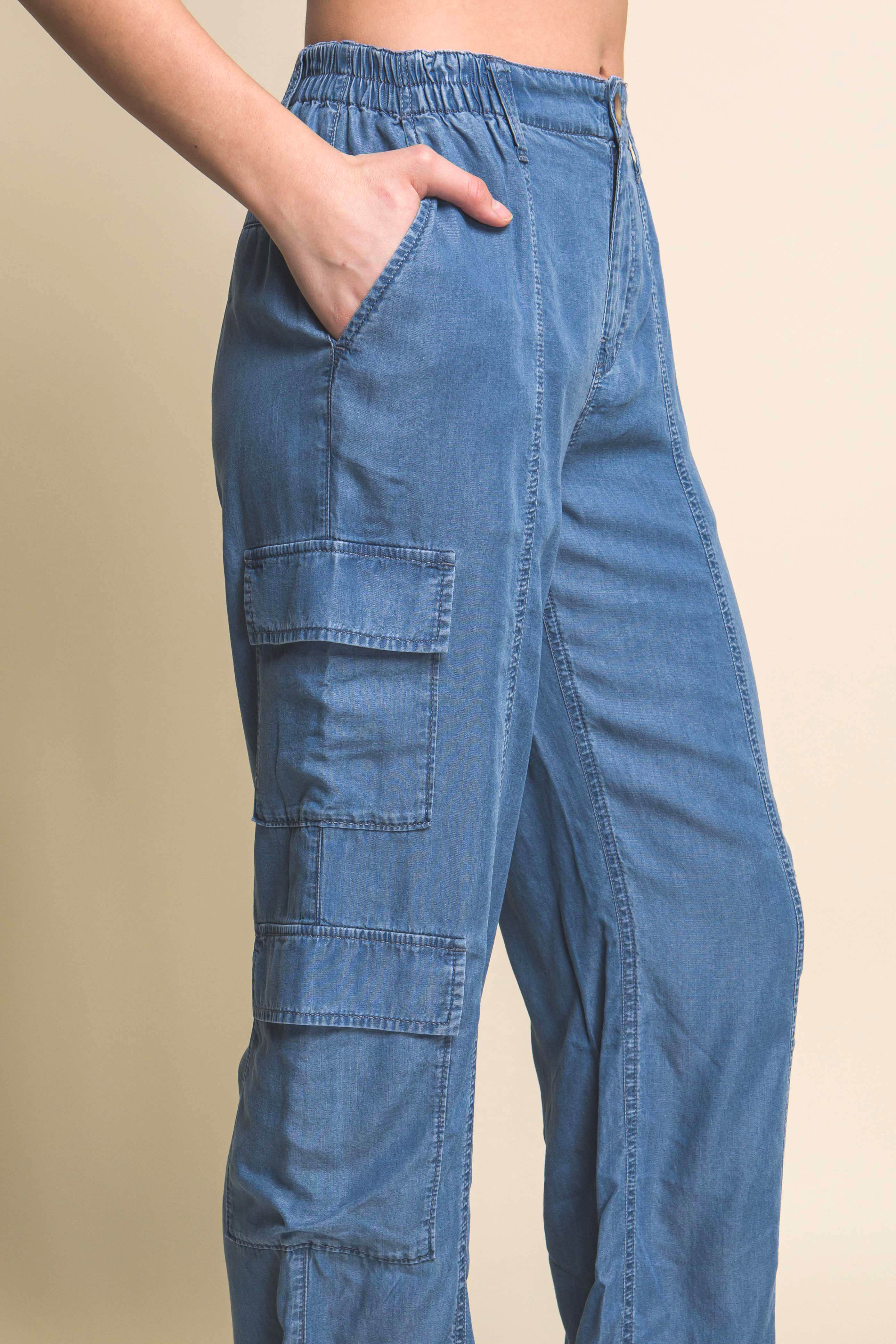 - Full-length Women's Tencel Pants With Cargo Pockets - womens pants at TFC&H Co.