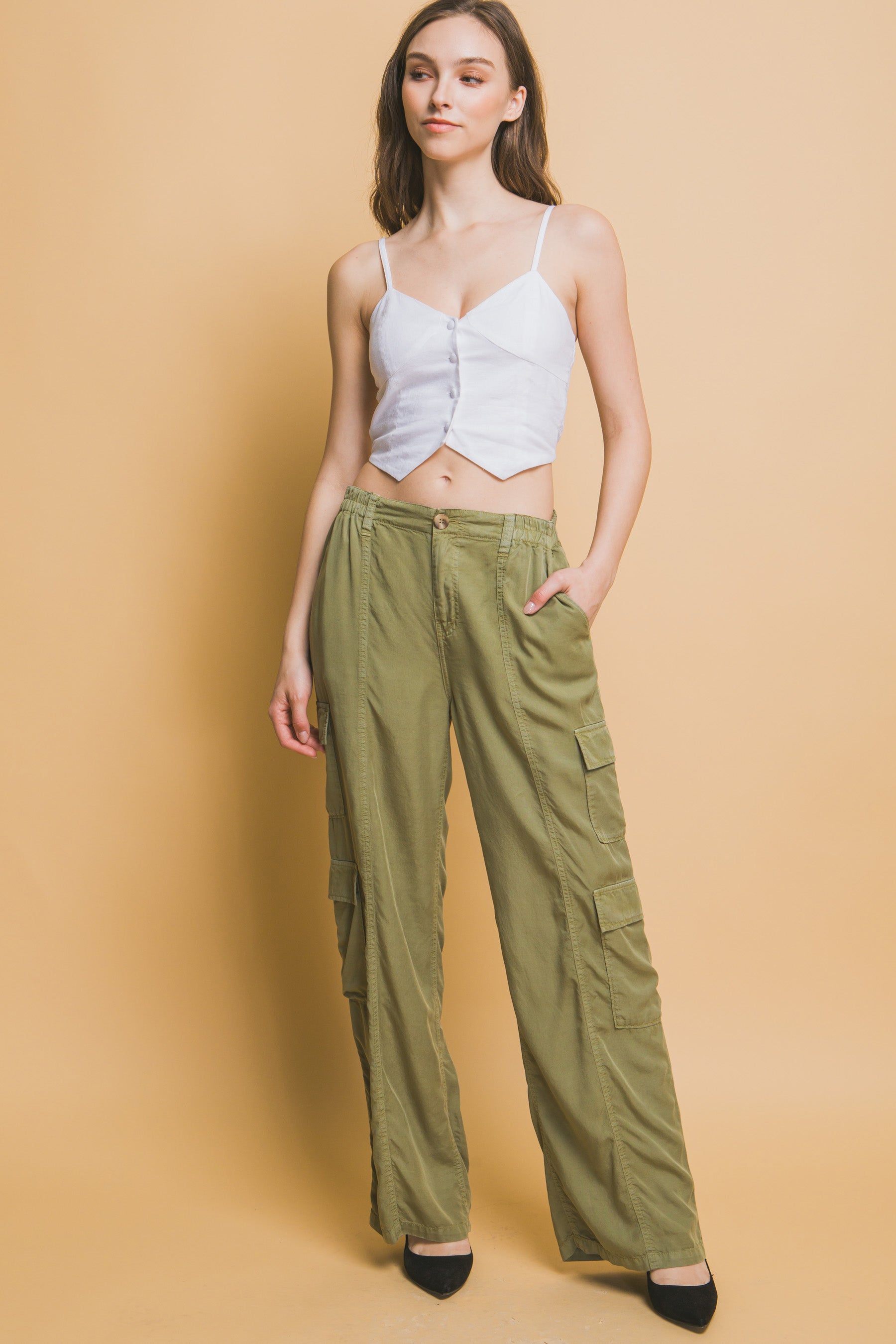 - Full-length Women's Tencel Pants With Cargo Pockets - womens pants at TFC&H Co.