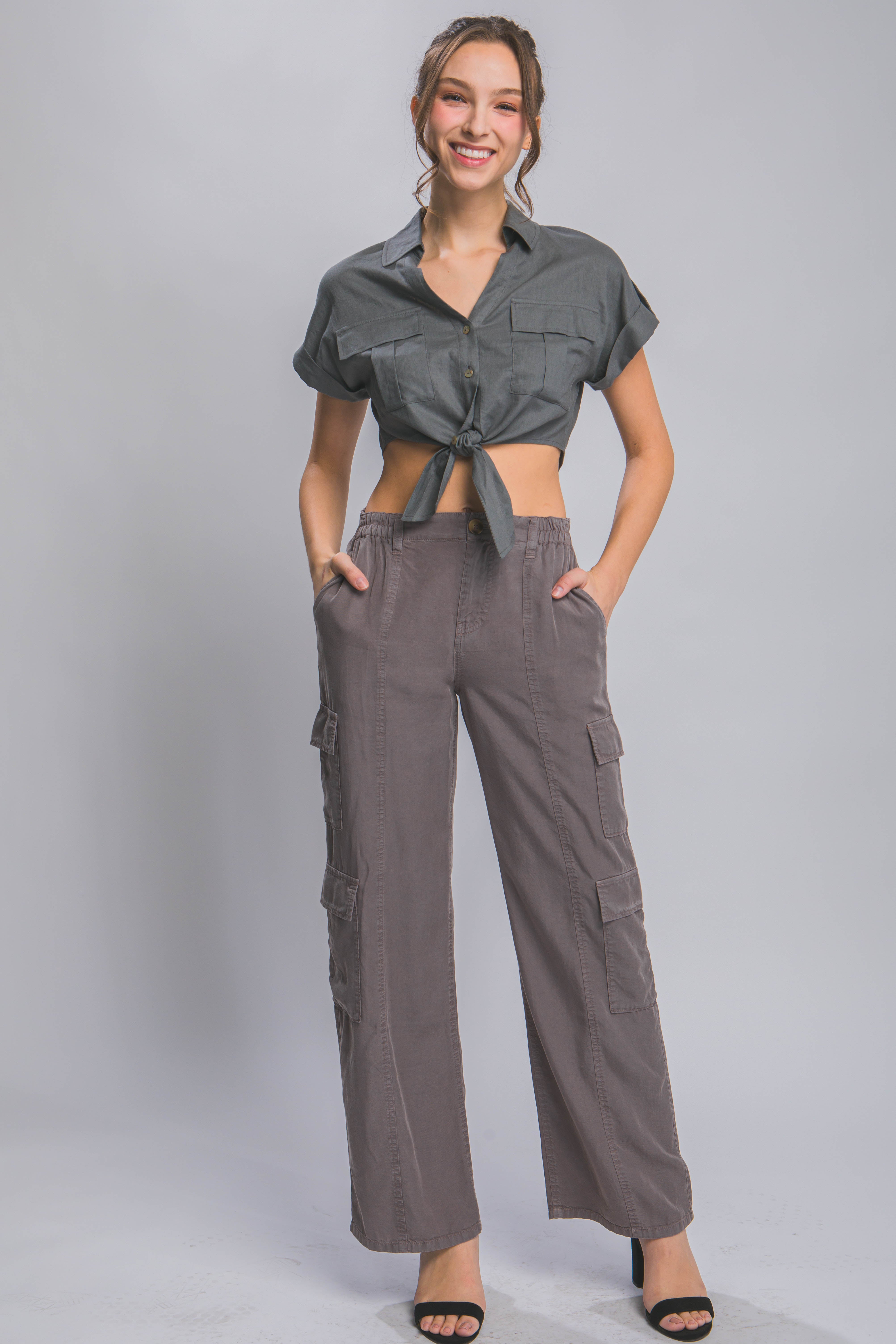 - Full-length Women's Tencel Pants With Cargo Pockets - womens pants at TFC&H Co.