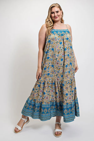 - Voluptuous (+) Floral Aztec Drop Down Plus Size Maxi Dress With Spaghetti Strap - womens plus size dress at TFC&H Co.