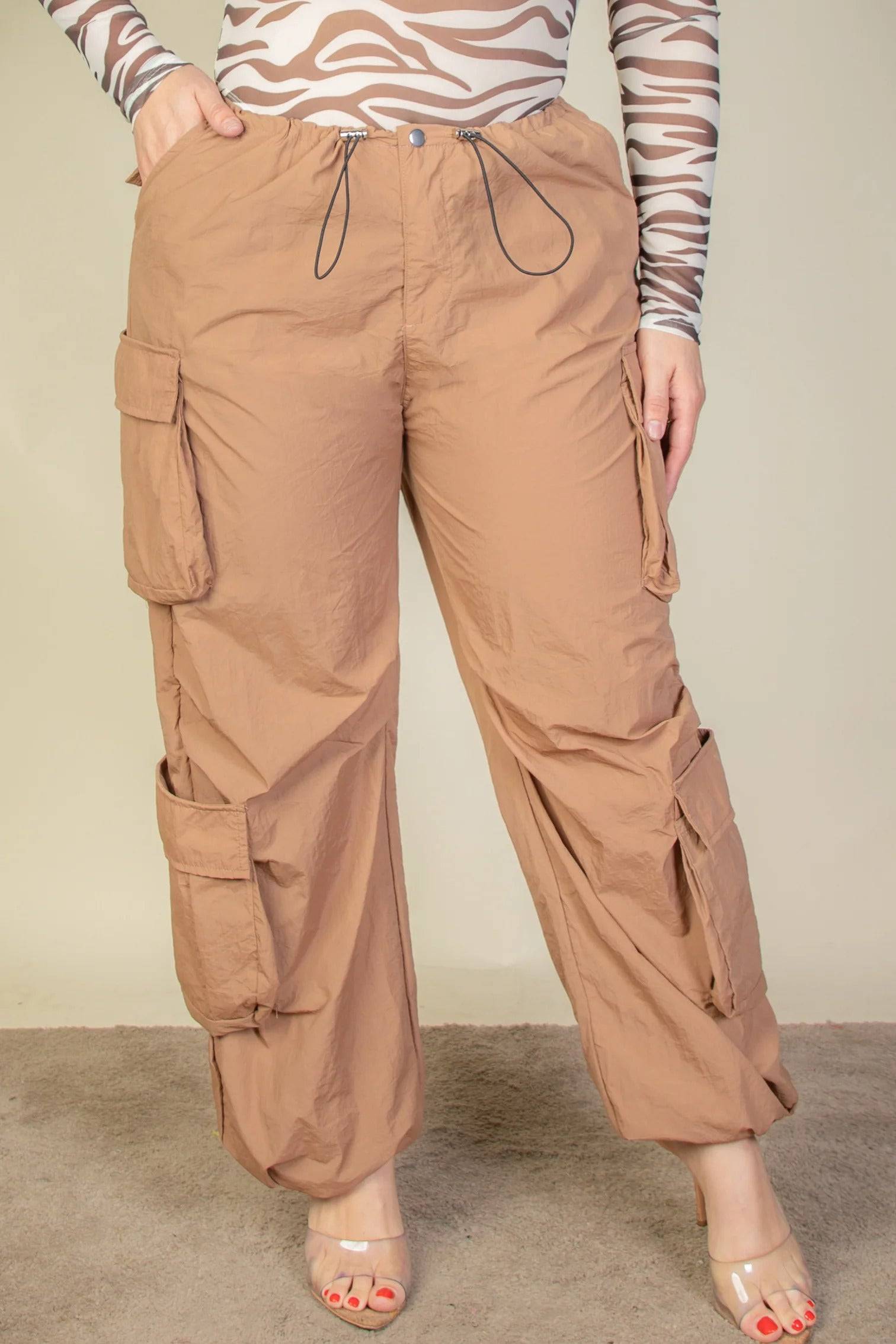 - Voluptuous (+) Plus Size Flap Pockets Drawstring Ruched Parachute Pants - womens pants at TFC&H Co.