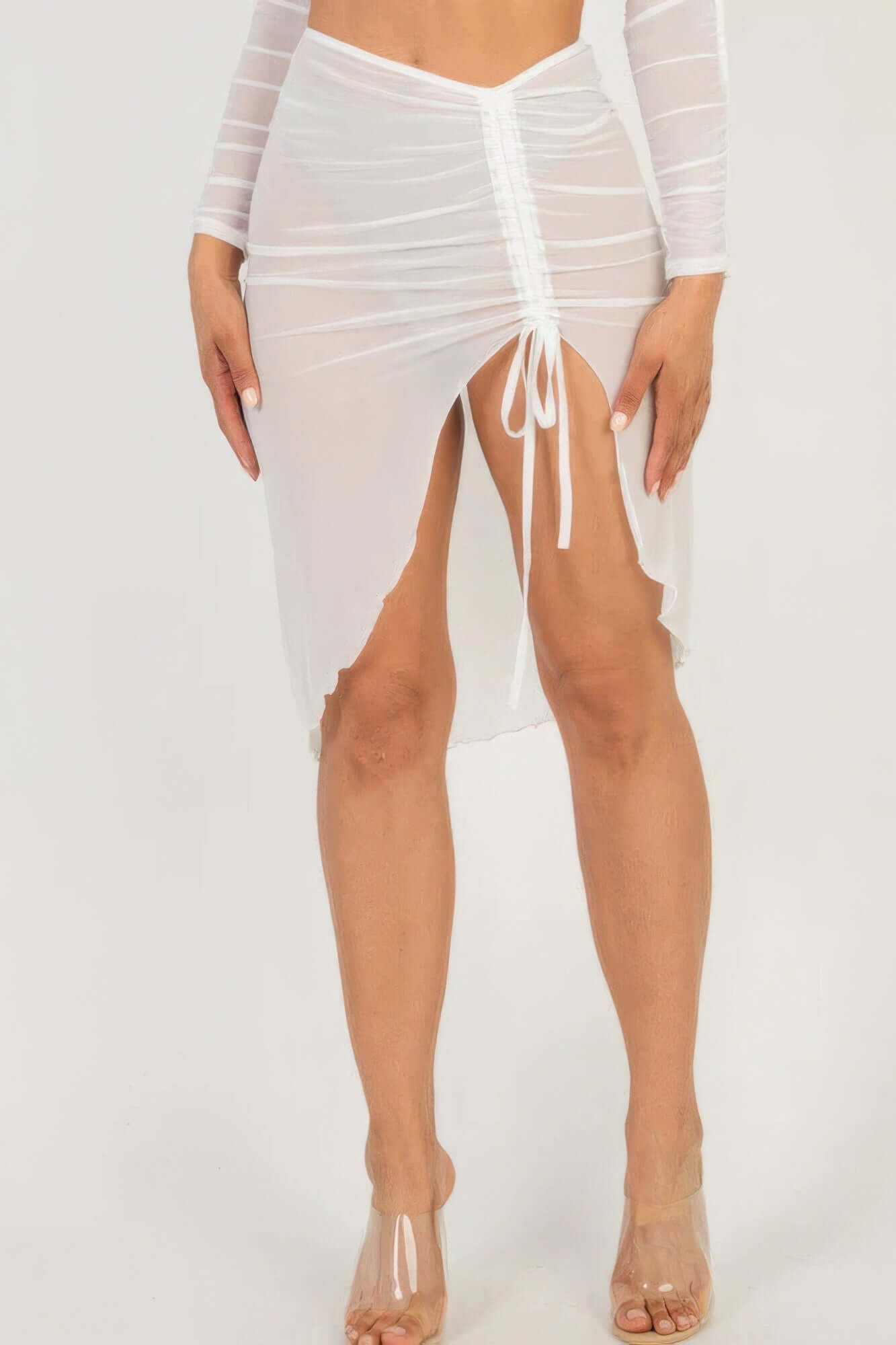 - Sexy Sheer Mesh Drawstring Ruched Skirt - womens skirt at TFC&H Co.