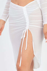 White - Sexy Sheer Mesh Drawstring Ruched Skirt - womens skirt at TFC&H Co.