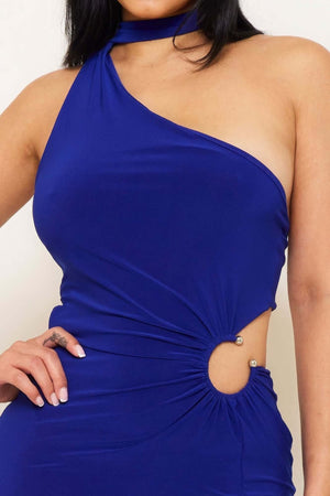 Royal Blue - Neck Wrap One Shoulder Bodycon Maxi Dress - womens dress at TFC&H Co.
