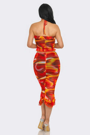 - Tropical Waters Print Mesh Ruffle Halter Skirt Set - womens skirt set at TFC&H Co.
