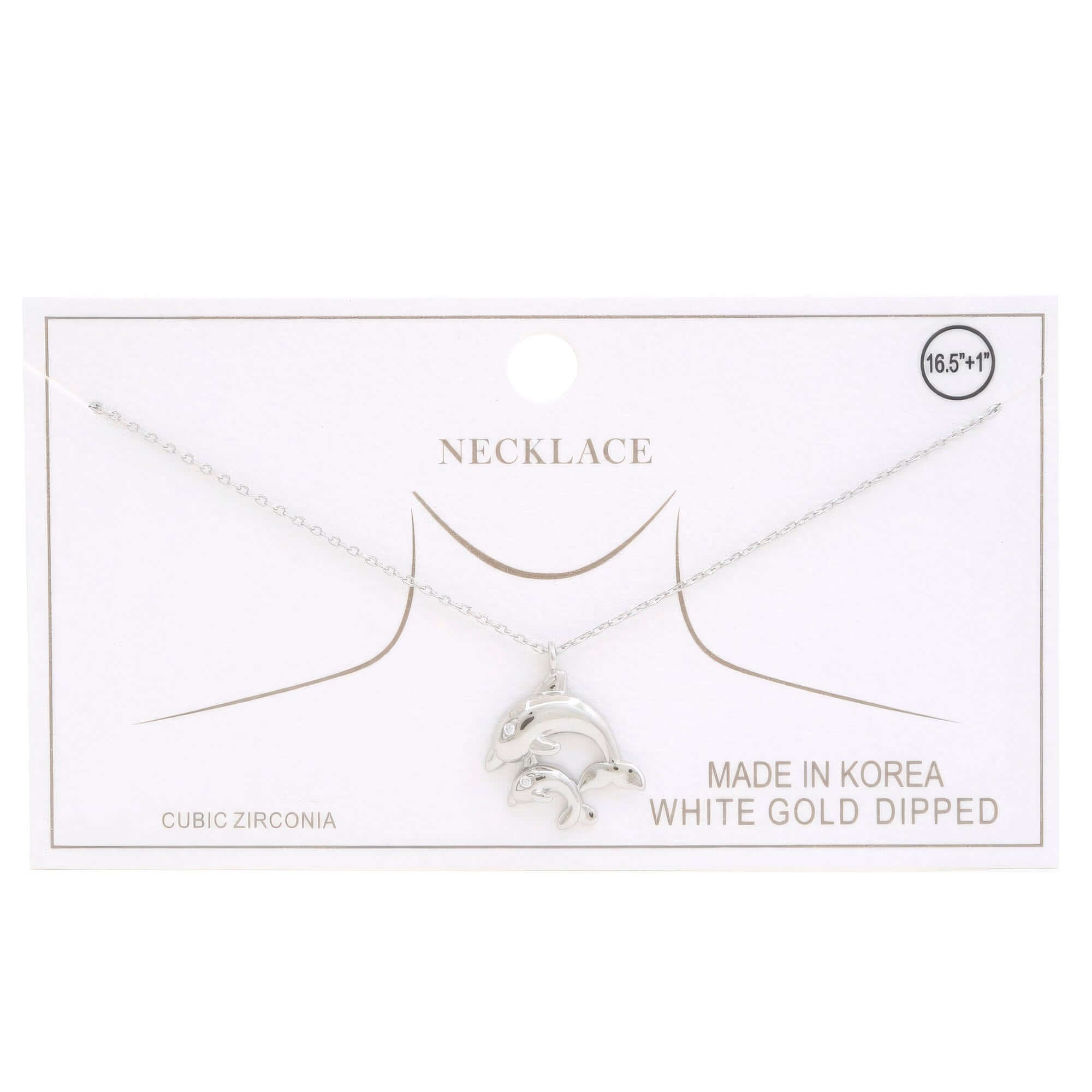 Rhodium - Double Dolphin Charm Gold Dipped Necklace - necklace at TFC&H Co.