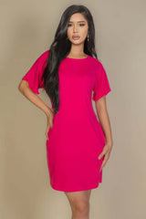 Fuchsia - Side Pocket Double Folded Mini Dress - womens dress at TFC&H Co.