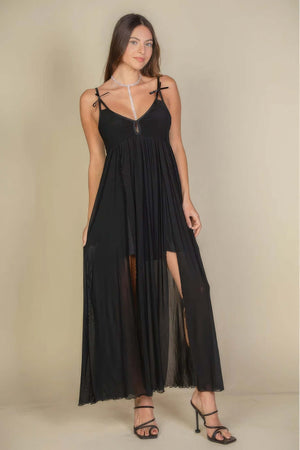 - Plunge Neck Split Thigh Mesh Maxi Dress - womens dress at TFC&H Co.