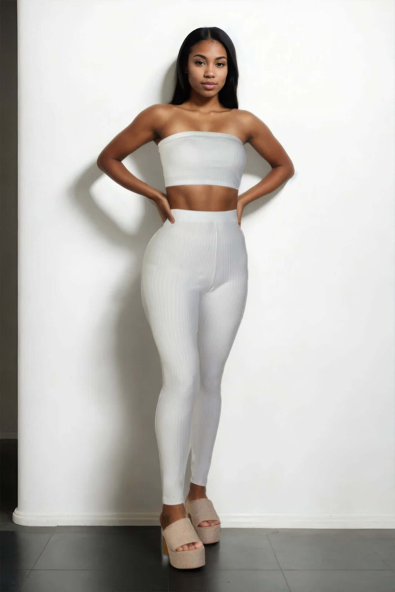 White - Ribbed Tube Top & Leggings Outfit Set - womens pants set at TFC&H Co.