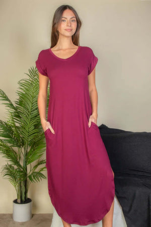 - Hidden Pocket Batwing Sleeve V Neck Long Dress - womens dress at TFC&H Co.