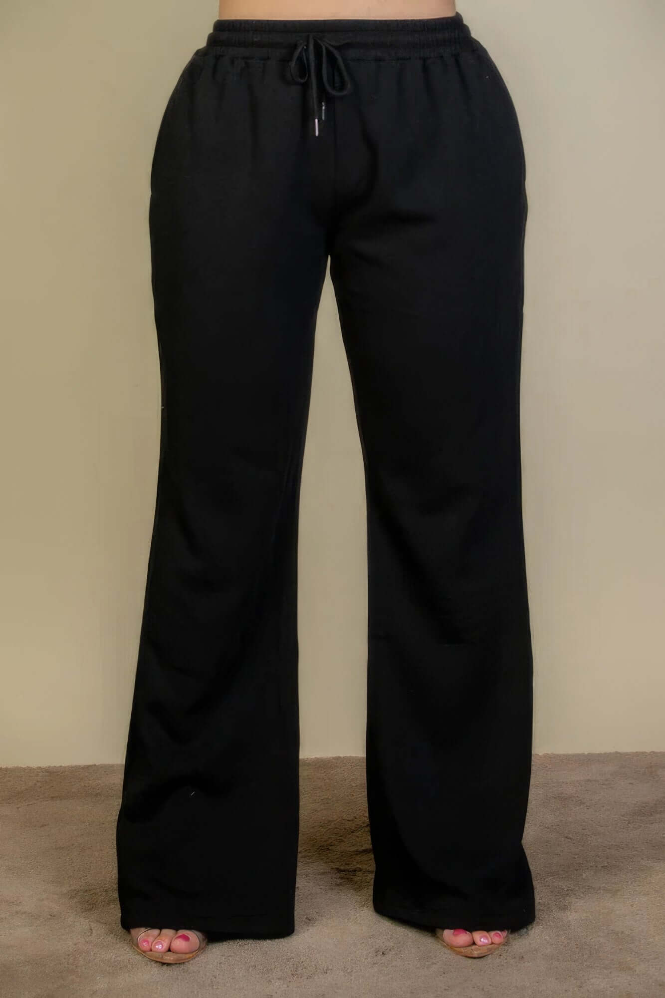 Black - Plus Size Drawstring Waist Slant Pocket Sweatpants - womens sweatpants at TFC&H Co.
