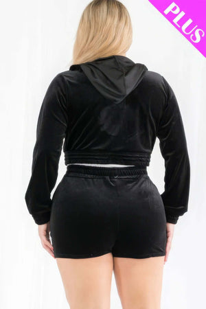 - Plus Size Velour Crop Zip Up Hoodie And Shorts Set - womens short set at TFC&H Co.