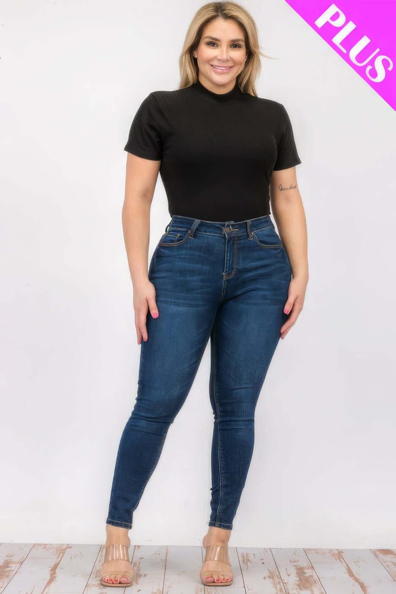 - Plus Size Ribbed Short Sleeve Bodysuit - womens bodysuit at TFC&H Co.