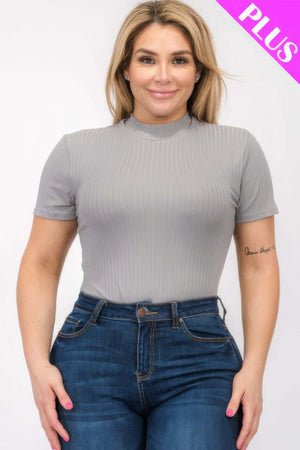 - Plus Size Ribbed Short Sleeve Bodysuit - womens bodysuit at TFC&H Co.