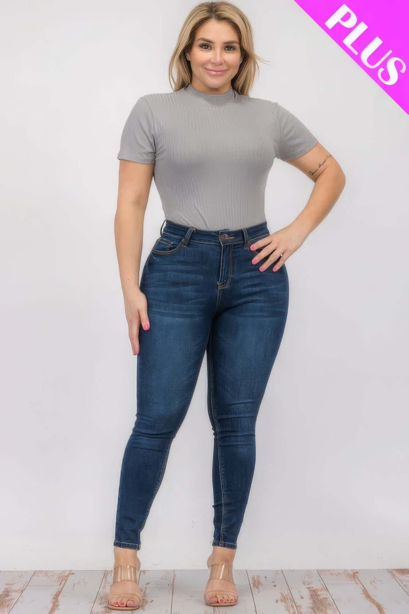 - Plus Size Ribbed Short Sleeve Bodysuit - womens bodysuit at TFC&H Co.