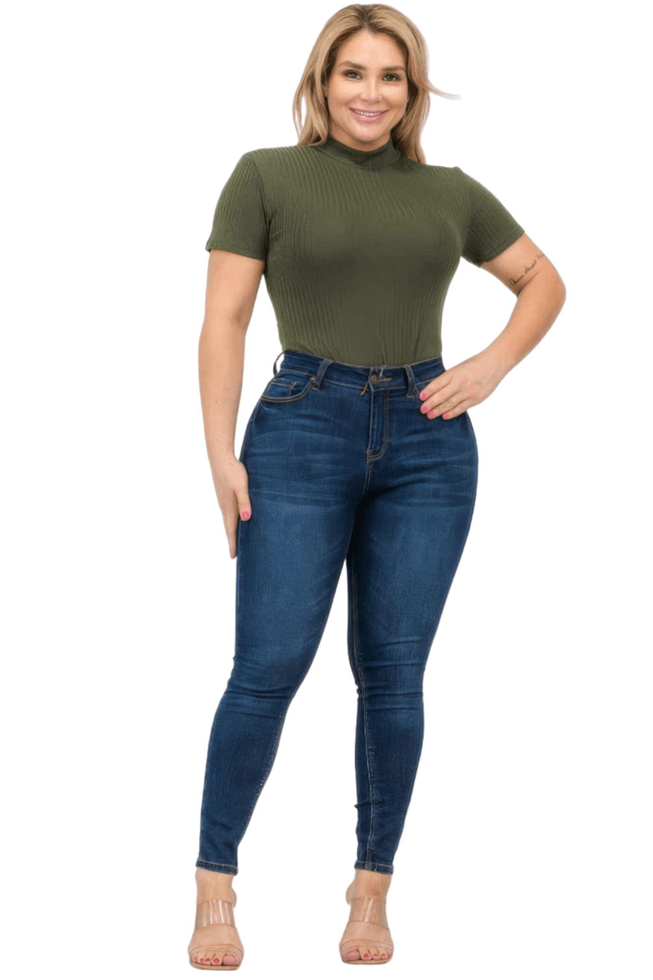 Olive - Plus Size Ribbed Short Sleeve Bodysuit - womens bodysuit at TFC&H Co.