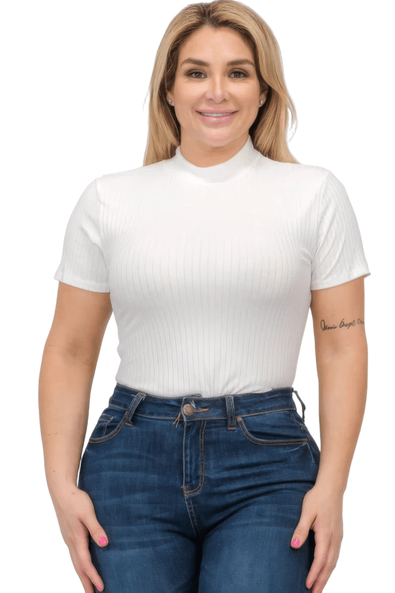 White - Plus Size Ribbed Short Sleeve Bodysuit - womens bodysuit at TFC&H Co.