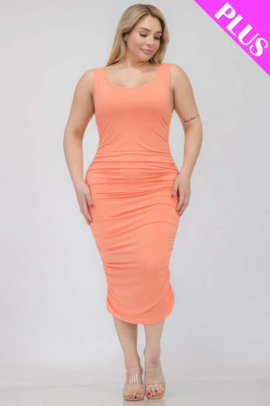 - Plus Size Square Neck Ruched Bodycon Midi Dress - womens dress at TFC&H Co.