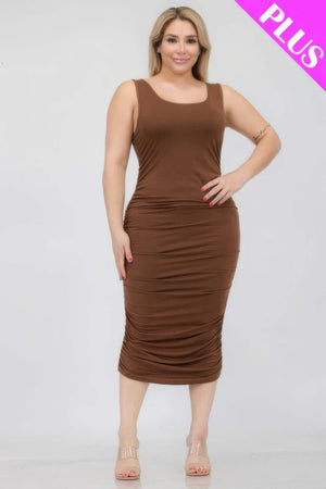 - Plus Size Square Neck Ruched Bodycon Midi Dress - womens dress at TFC&H Co.