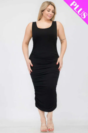 - Plus Size Square Neck Ruched Bodycon Midi Dress - womens dress at TFC&H Co.