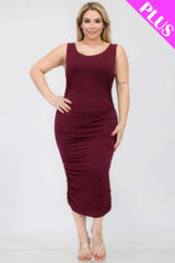 Burgundy - Plus Size Square Neck Ruched Bodycon Midi Dress - womens dress at TFC&H Co.