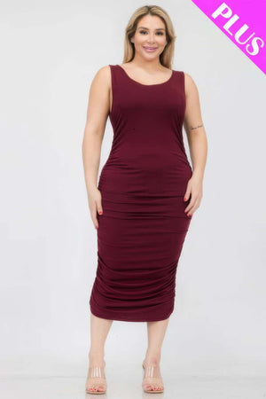 - Plus Size Square Neck Ruched Bodycon Midi Dress - womens dress at TFC&H Co.