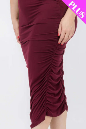 - Plus Size Square Neck Ruched Bodycon Midi Dress - womens dress at TFC&H Co.