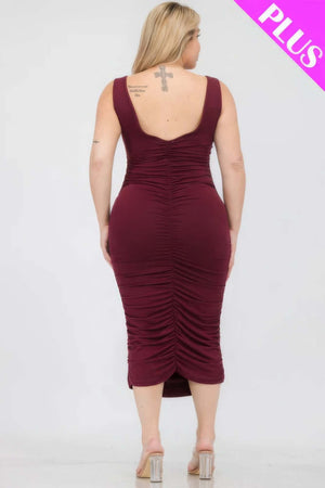 - Plus Size Square Neck Ruched Bodycon Midi Dress - womens dress at TFC&H Co.