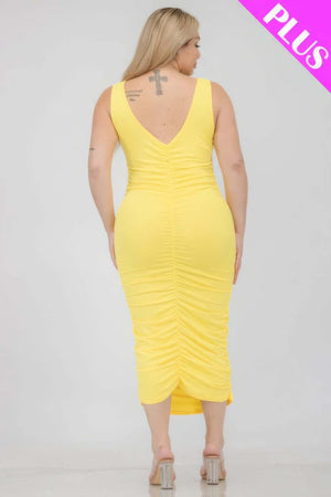 - Plus Size Square Neck Ruched Bodycon Midi Dress - womens dress at TFC&H Co.